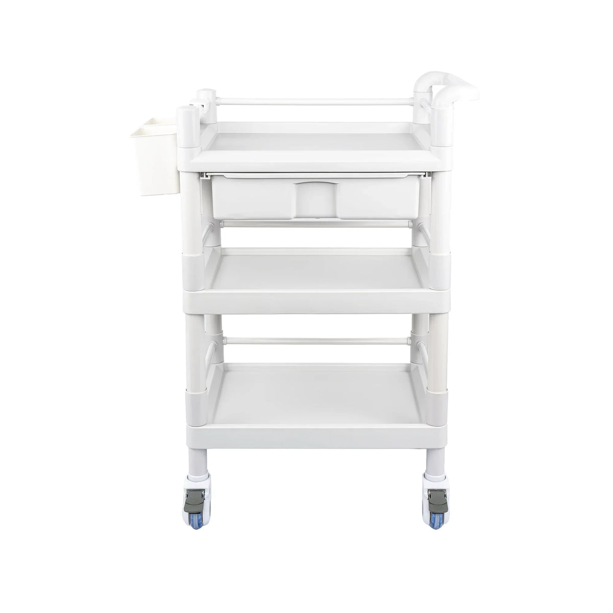 Medical Mobile Trolley Cart 3 Tier 500 Lbs Spacious Beauty Salon Rolling Trolley with Dirt Buckets Drawers 360°Rotate Wheels Heavy Duty Medical Utility Cart for Hospital Dental Clinic