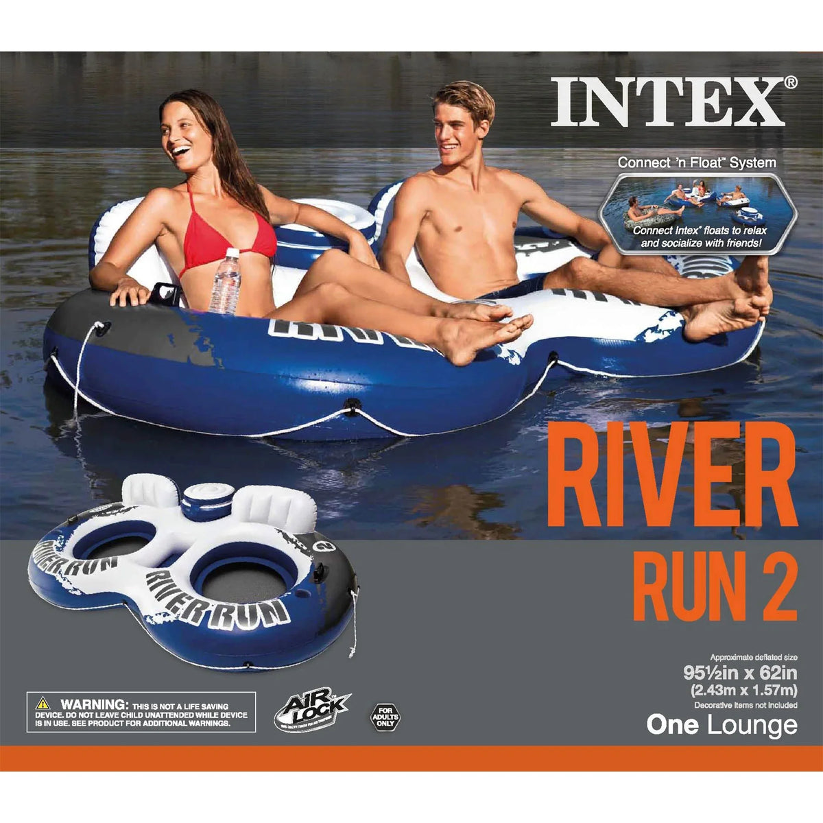 Intex River Run  Inflatable 2 Person Pool Tube Float w/ Cooler (18 Pack)
