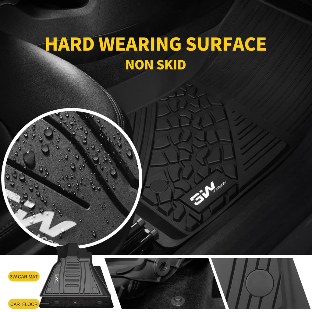 3W Floor Mats for Jeep Compass 2017-2023 Full Set Front and Rear 2 Rows seat Floor Liner with All Weather Odorless  (New Body Style Only), Black