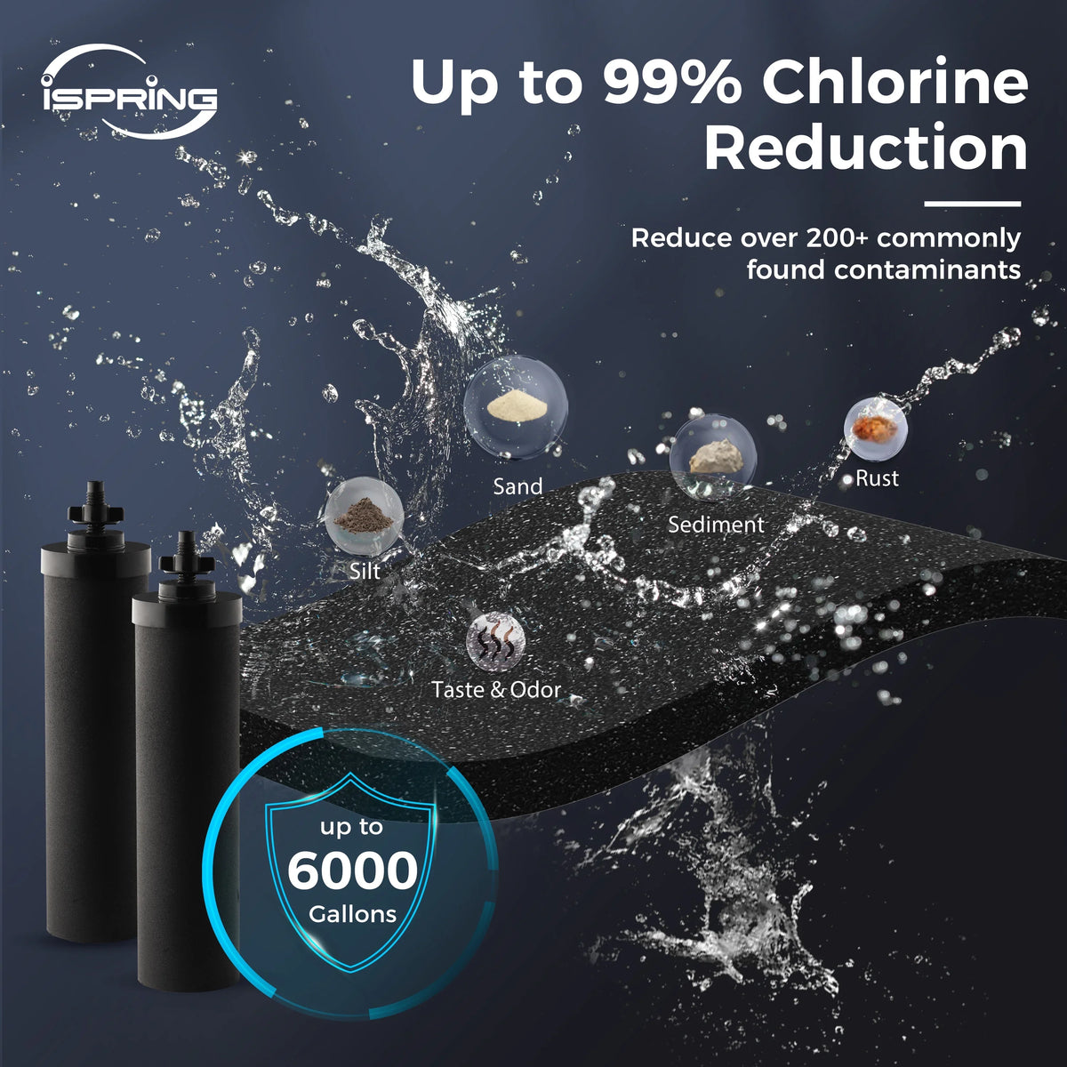 iSpring DGF2- Gravity-Fed Stainless Steel Countertop Water Filter System with Dark Wood Base,3.17 Gallons with 2 Activated Carbon Water Filters,Chlorine Reduction,Portable Water Filter