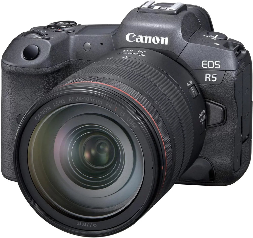 Camera bundle for Canon  R5 Mirrorless Camera with  24-105mm f/4 L   Lens + Shotgun Microphone with Video Kit Accessories (128GB, Tripod, Flash and More)