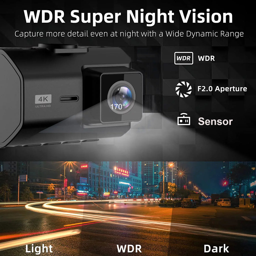 4K Front and Rear Dash Cam for Cars, Dual Dash Cam with  Card, 2 Inch Dash Camera with  , Night Vision, Loop Recording, Parking Mode, Wide Angle, 64GB  Card Included