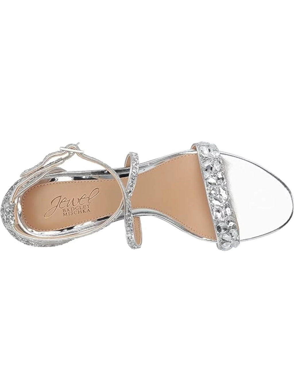 Womens Silver Embellished Glitter Claudia Round Toe Block Heel Buckle Dress Heeled Sandal 8.5 M