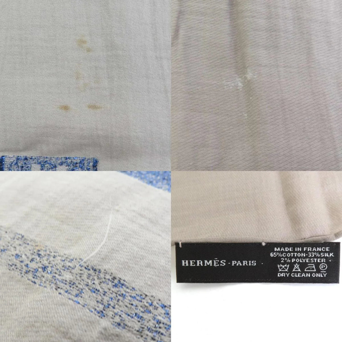 Pre-Owned Hermes  Shawl Scarf H Logo Cotton/Silk/Polyester Greige/Blue Unisex e55881a (Good)