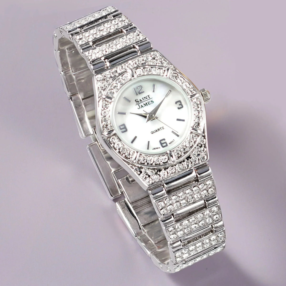Ross-Simons Saint James Women's 25mm Crystal and Mother-Of-Pearl Watch in Stainless Steel, Women's, Adult