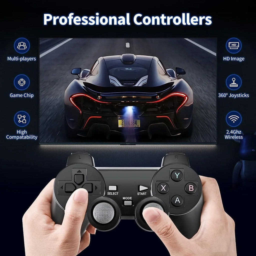 Retro Game Console, Nostalgia Stick Game,Wireless Retro Play Game Stick,Plug and Play Video Game Stick Built in 20000+ Games,4K  Output,9 Classic Emulators,with Dual 2.4G Wireless Controllers(64G)