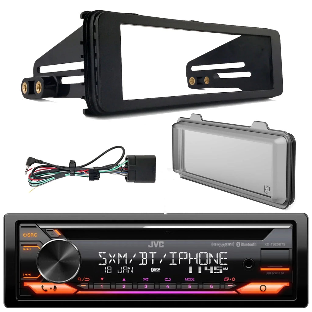 '-T920BTS Single  / Radio Stereo    Player Bluetooth Car Audio Receiver with Amazon Alexa Built-In Bundle with Harley 98-2013 Radio Install Kit, Weathershield Radio Cover