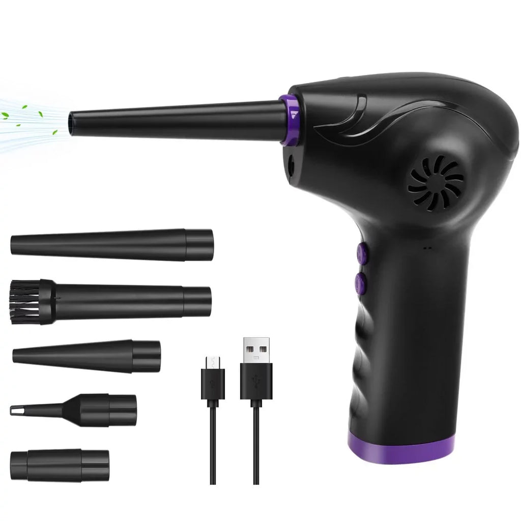 Electric Air Duster, 50000  Strong Power Motor Dust Blower, Compressed Air Duster with 5 Nozzle Tubes, 2-Speed Electric Dust Remover with  Light for Computer Keyboards