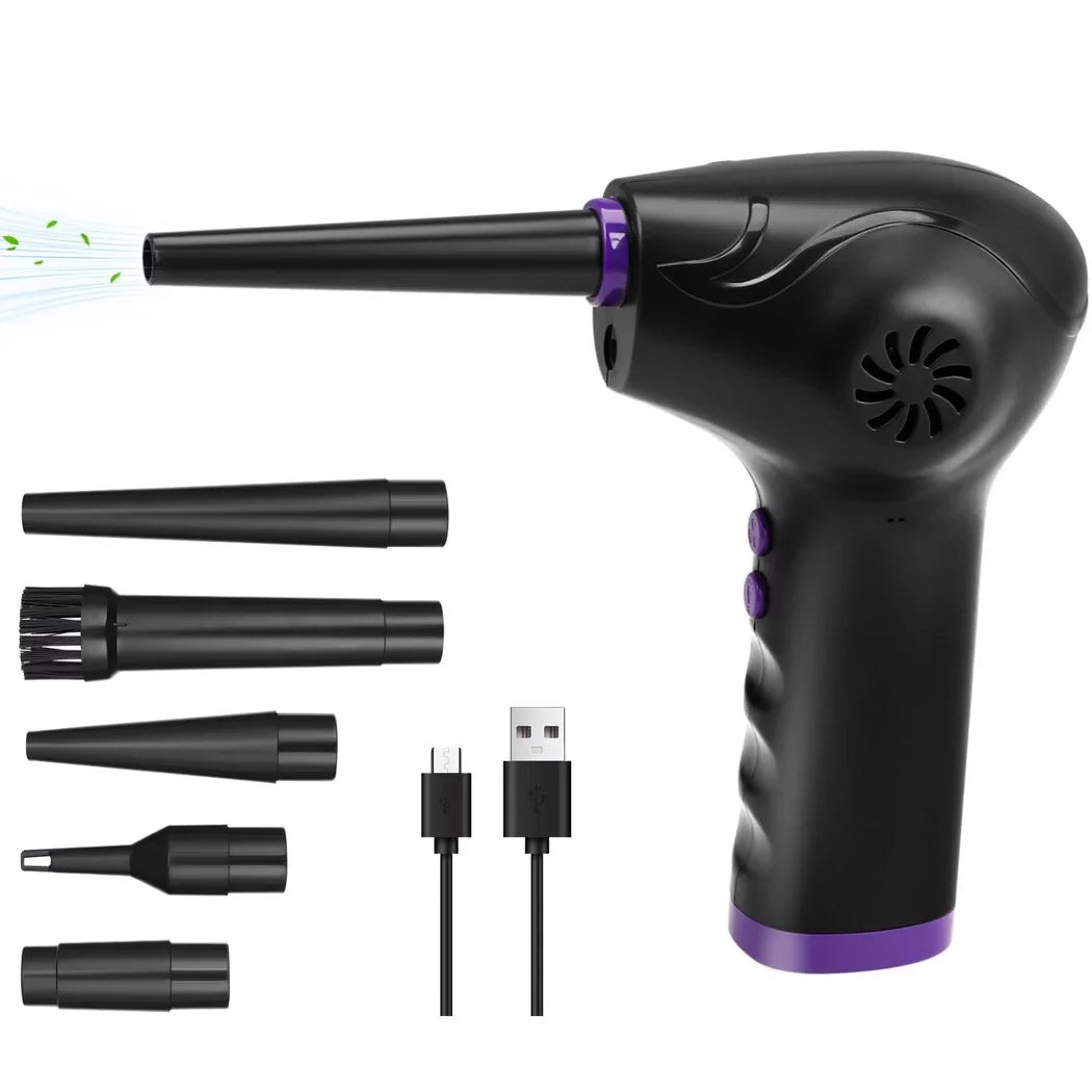 Electric Air Duster, 50000  Strong Power Motor Dust Blower, Compressed Air Duster with 5 Nozzle Tubes, 2-Speed Electric Dust Remover with  Light for Computer Keyboards