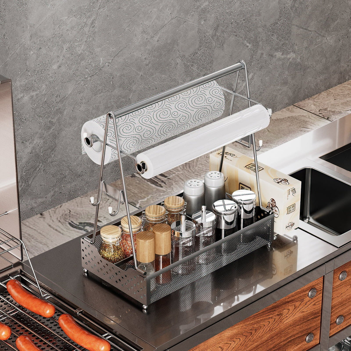 Hvacstar Grill Utensil Caddy - Organize  Tools, Condiments, Paper Towels, and Cleaning Supplies - Caddy for Outdoor Picnics, Backyard BBQs, Kitchens, Garages