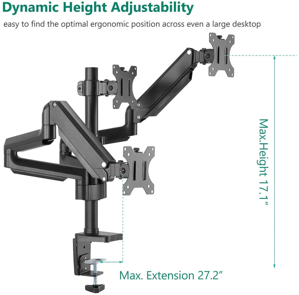 Premium Triple  Monitor Desk Mount Fully Adjustable Gas Spring Stand for Display up to 27 inch, 15.4lbs Weight Capacity