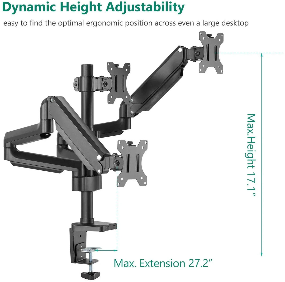 Premium Triple  Monitor Desk Mount Fully Adjustable Gas Spring Stand for Display up to 27 inch, 15.4lbs Weight Capacity