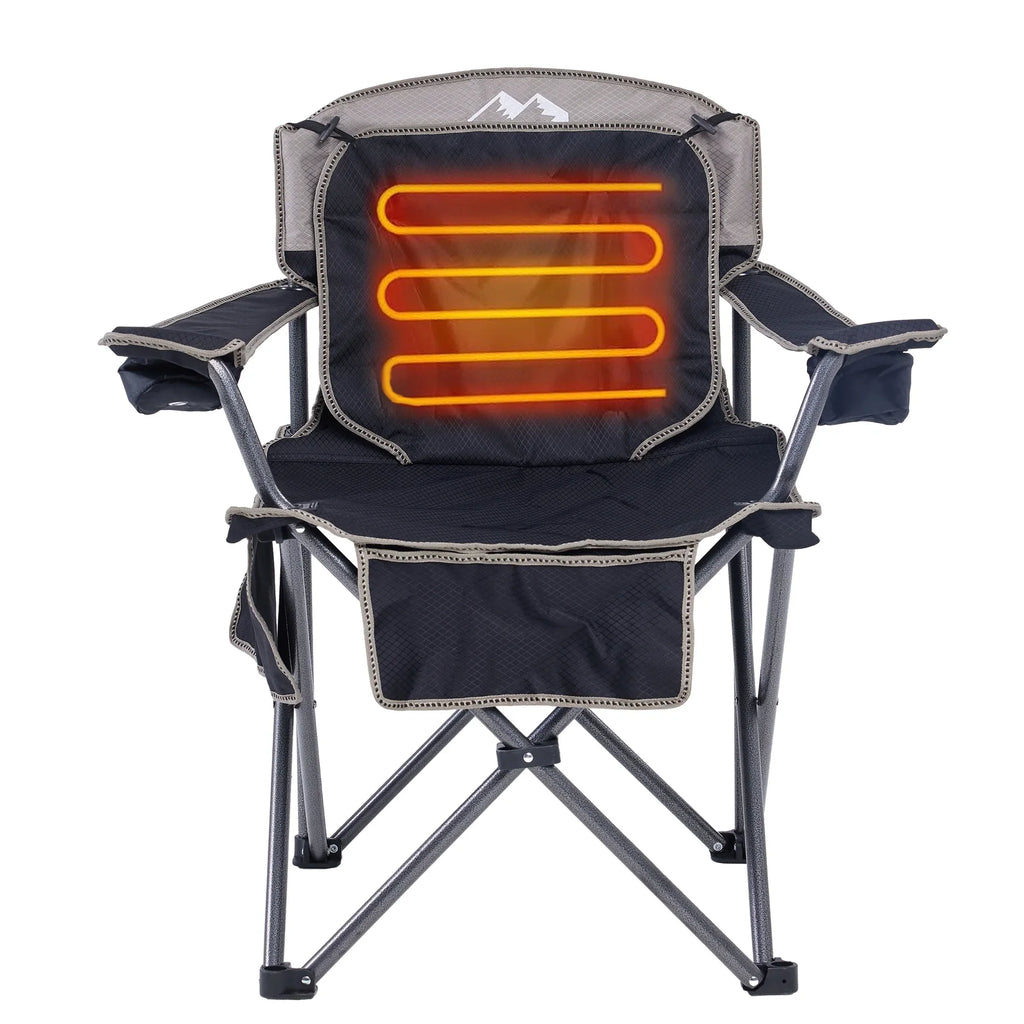 M8TRX Outdoors Heated Camping Chair, Portable Chair w/ 5000mAH Power Bank, 3 Heat Levels,  Charging Port, Black