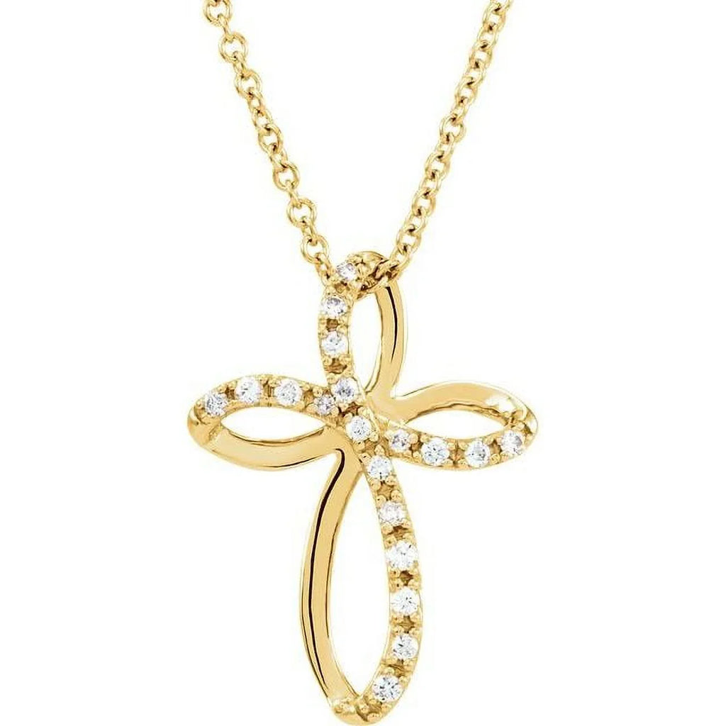 14K Yellow 1/10  Natural Diamond Cross 18" Necklace 651692:100:P