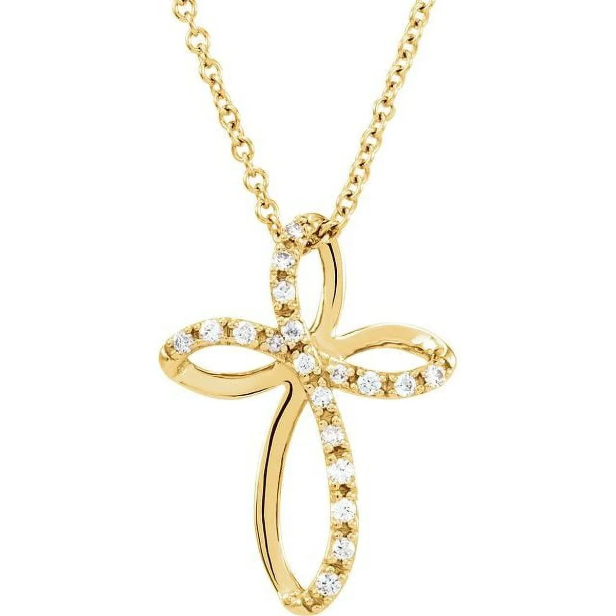 14K Yellow 1/10  Natural Diamond Cross 18" Necklace 651692:100:P