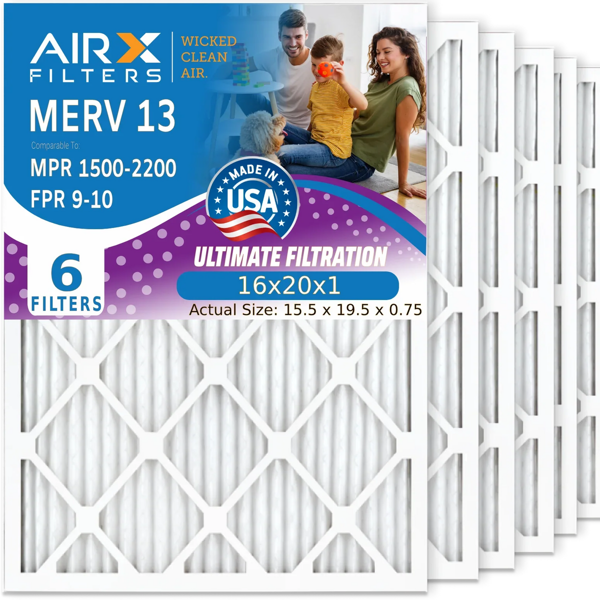 16x20x1 Air Filter  13 Comparable to  1500 - 2200 &  9 Electrostatic Pleated Air Conditioner Filter 6 Pack   Premium  Made 16x20x1 Furnace Filters by     .