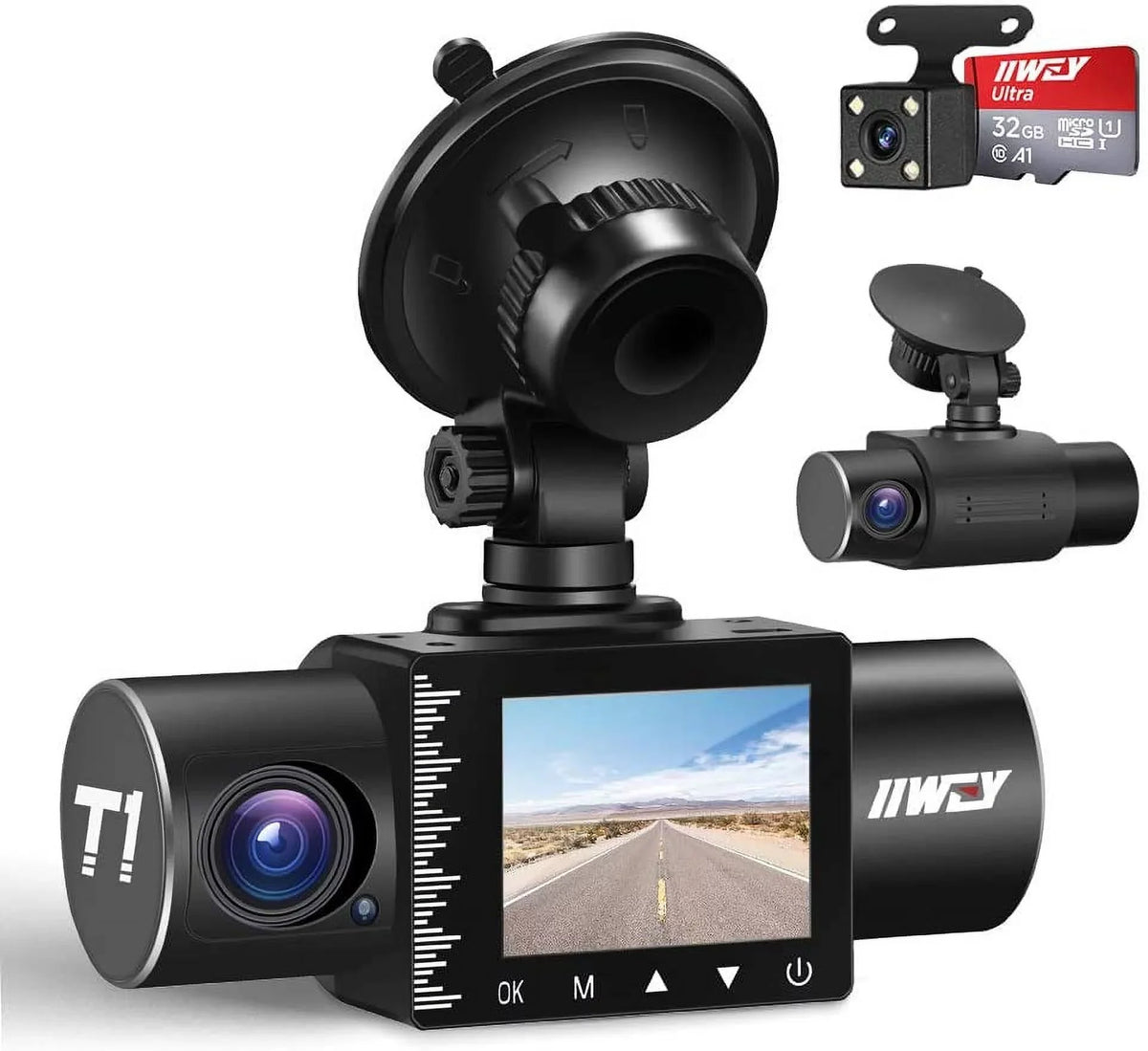 Dash Cam Front Rear and Inside 1080P Three Channels with  Night Vision Car Camera  Card Included Dashboard Camera Dashcam for Cars  Motion Detection and G-Sensor for Car, Taxi, Uber