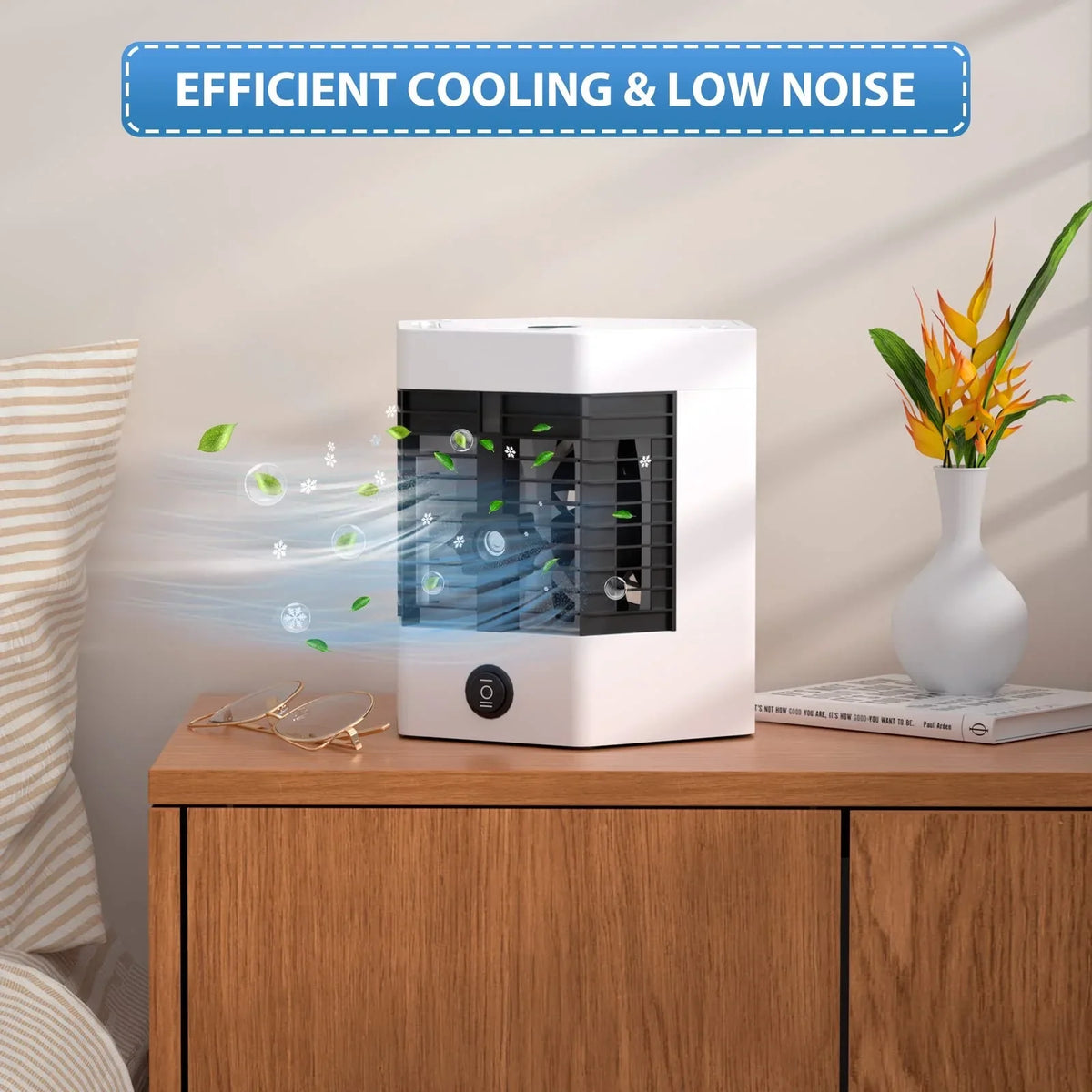 Mini Portable Air Cooler Personal Space Cooler Easy to Fill Water and Led Light and Portable Air Conditioner Device Cool Any Space Like Home office