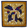 Pre-Owned Hermes Carre90 Les Perroquets detail Bird Parrot Scarf Muffler Gold Navy Silk Ladies  (Good)