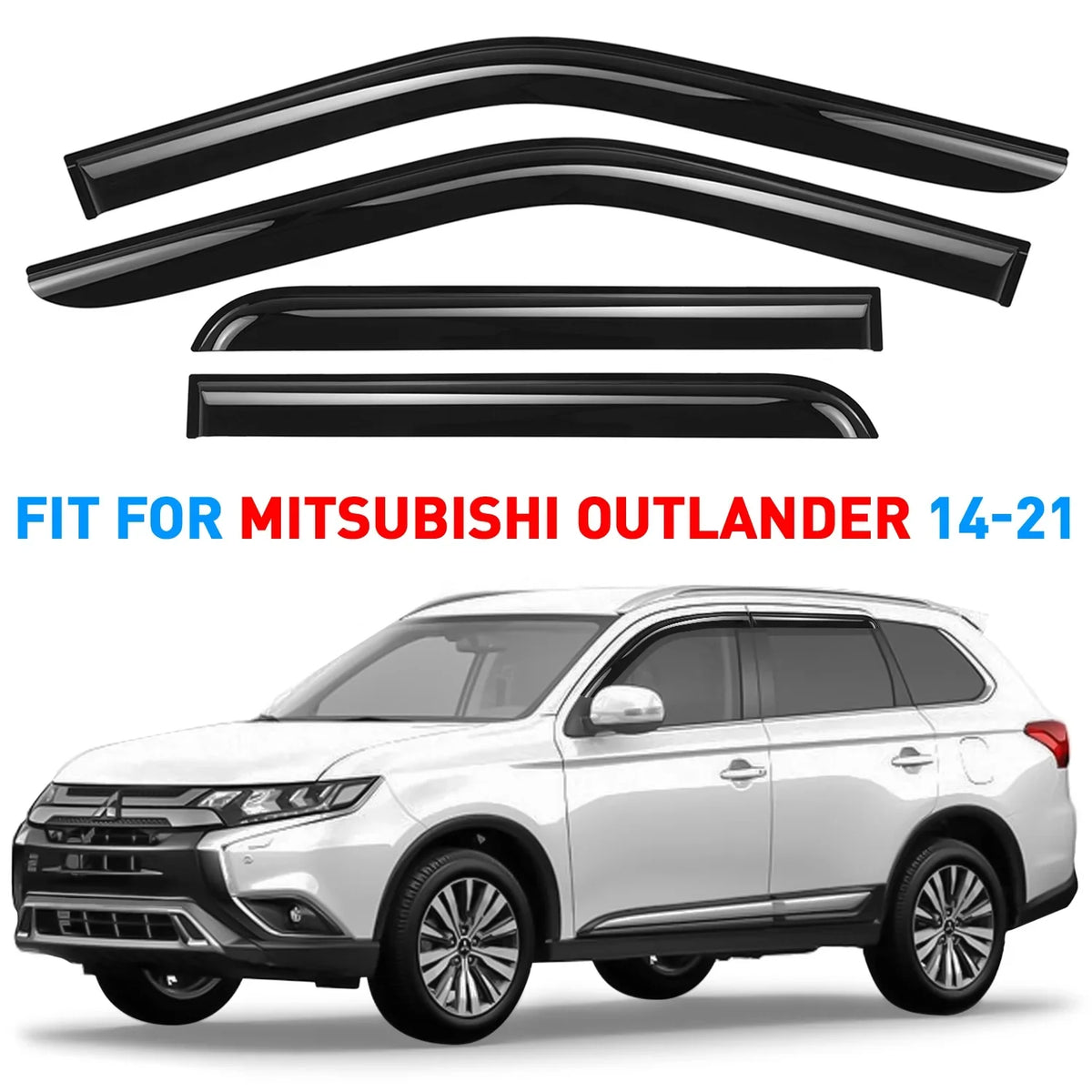 GrandWheel Co Smoke Tinted Tape-On Side Window Vent Visor Deflectors Rain Guards Compatible with Mitsubishi Outlander 2014-2021 - 4pcs. GW0389
