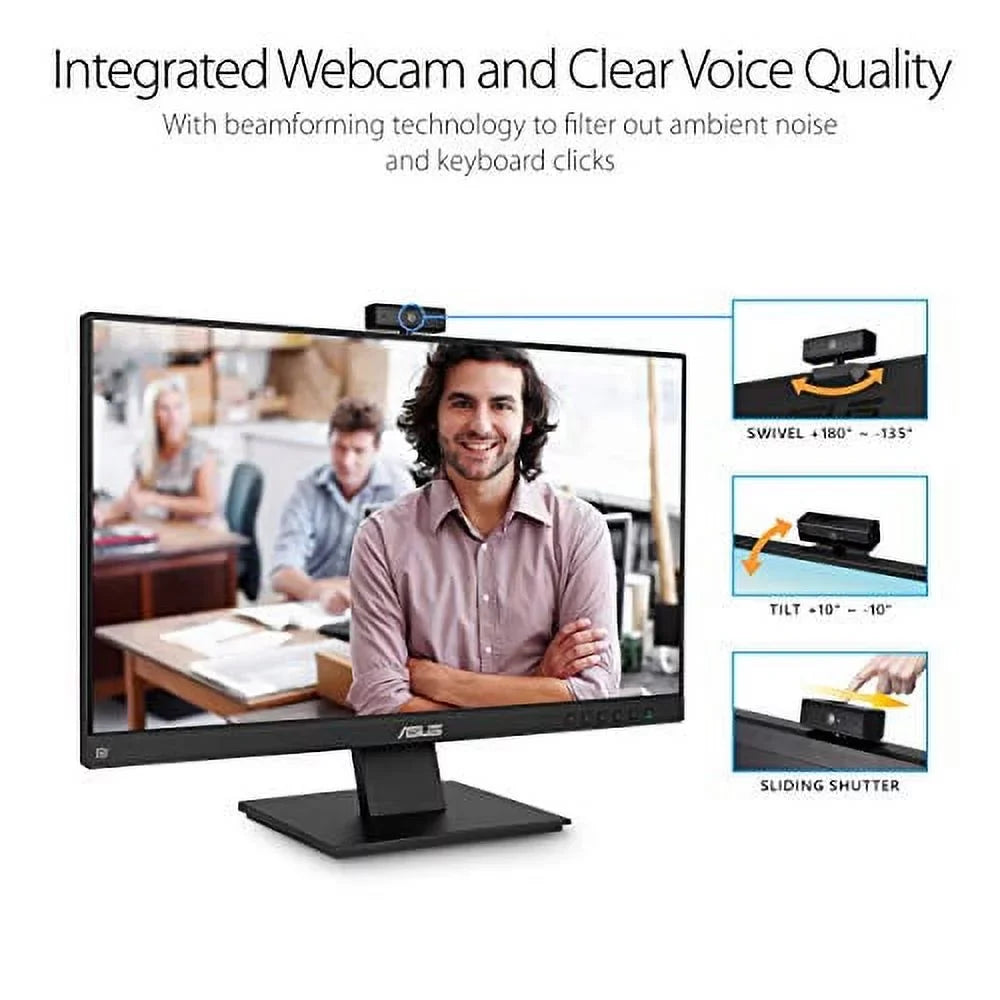 BE24EQK 23.8" Business Monitor with Webcam, 1080P Full  , Eye Care, DisplayPort , Frameless, Built-in Adjustable 2MP Webcam, Mic Array, Stereo Speaker, Video Conference