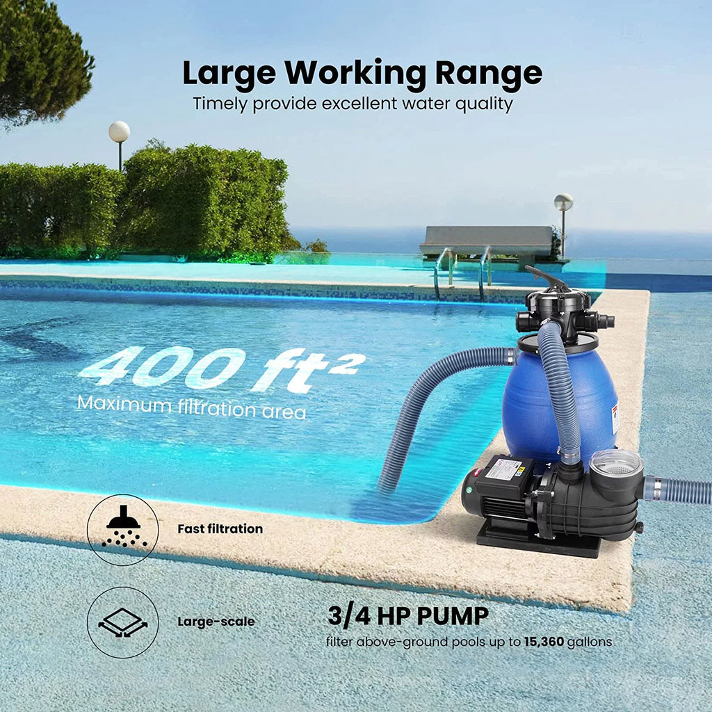 Sand Filter with 3/4 Hp Pool Pump, 2380  Fits 15360 Gallons Pool, 45 Pound Sand Capacity