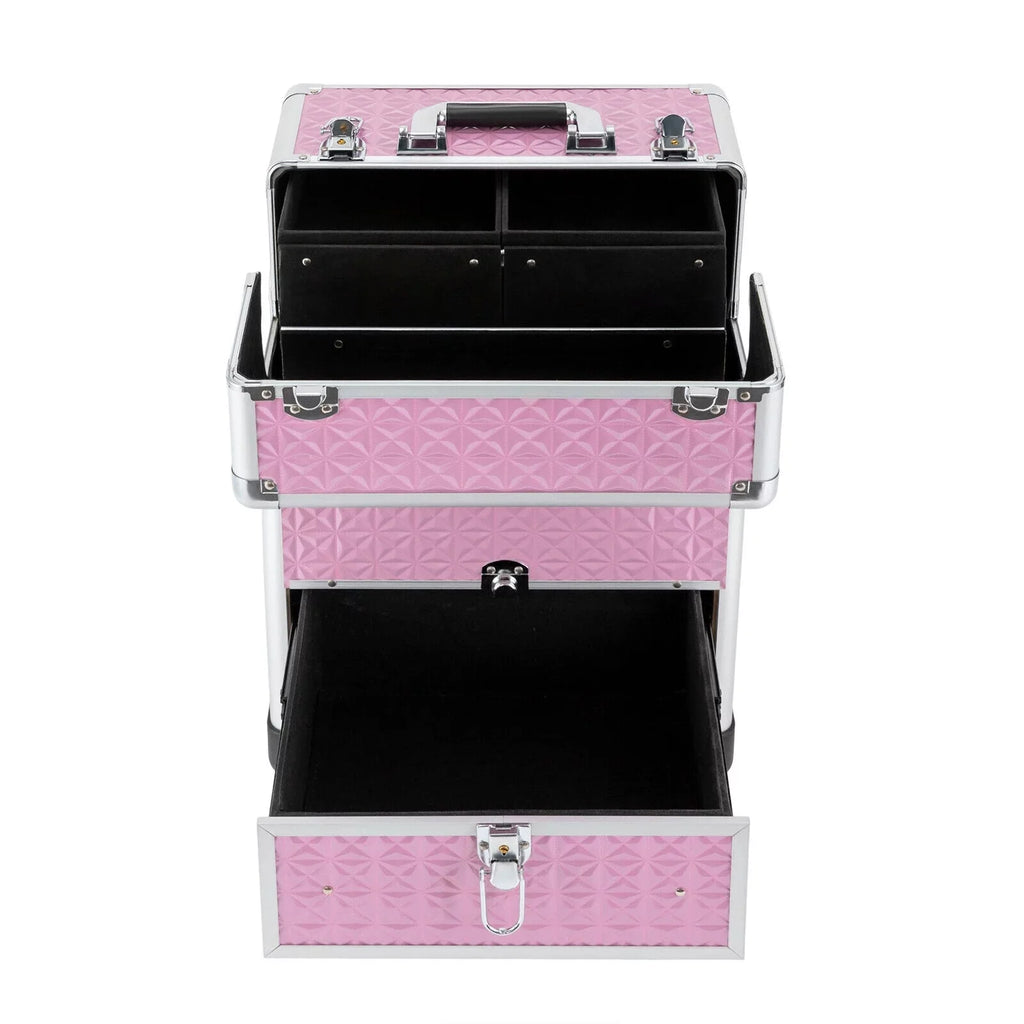 Professional Makeup Trolley Lockable Nail Embroidery Hair Styling Tools Storage Box with Drawers Pink