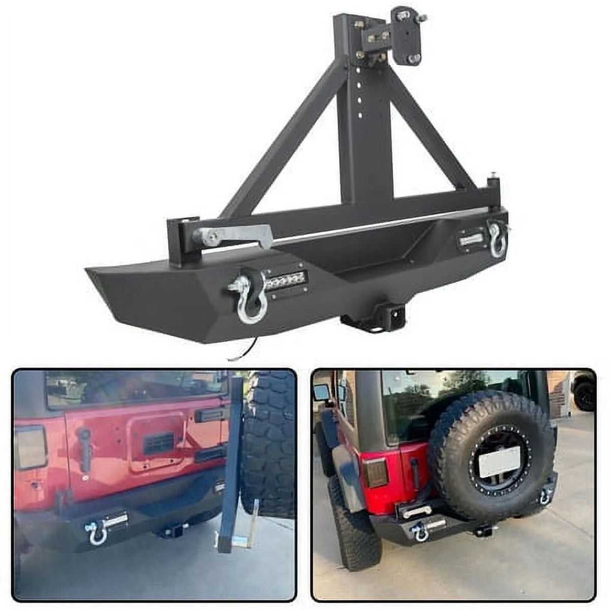 Textured Black Rear Bumper w/ Tire Carrier+ Lights for 07-18 Jeep Wrangler