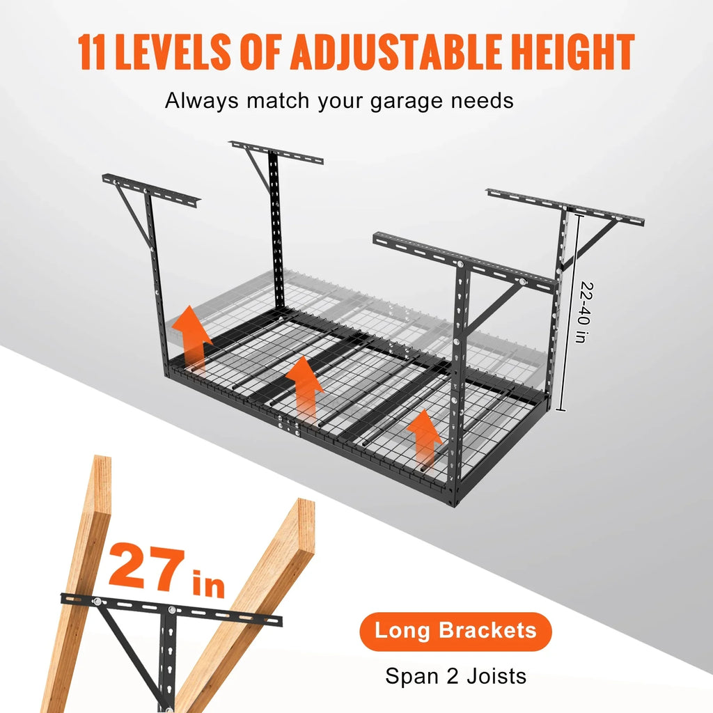 Overhead Adjustable Garage Storage Rack 36x72" Ceiling Rack 550 lbs Black
