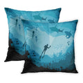 Blue Sea Divers and Sharks Reef Underwater Wildlife Under Adventure Aquatic Big PillowCase Pillow Cover 16x16 inch Set of 2