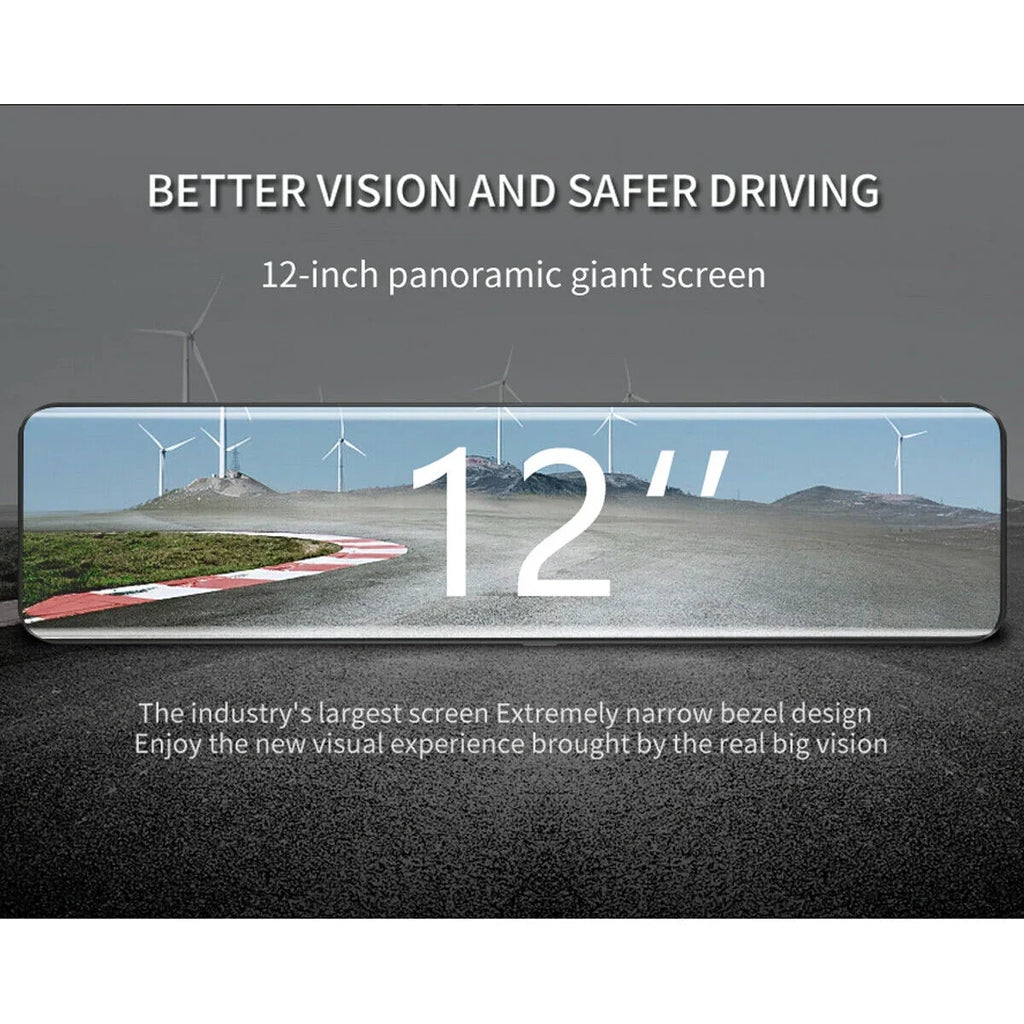 4K Mirror Dash Cam Backup Camera 12" Large Full Touch Screen Front and Rear View Camera  Waterproof Backup Car Camera 170° Wide Angle, Starlight Night Vision, Parking Monitor