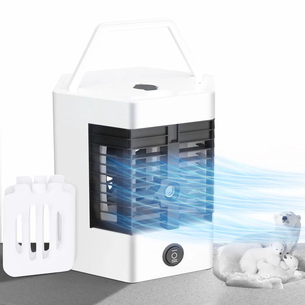 Mini Portable Air Cooler Personal Space Cooler Easy to Fill Water and Led Light and Portable Air Conditioner Device Cool Any Space Like Home office