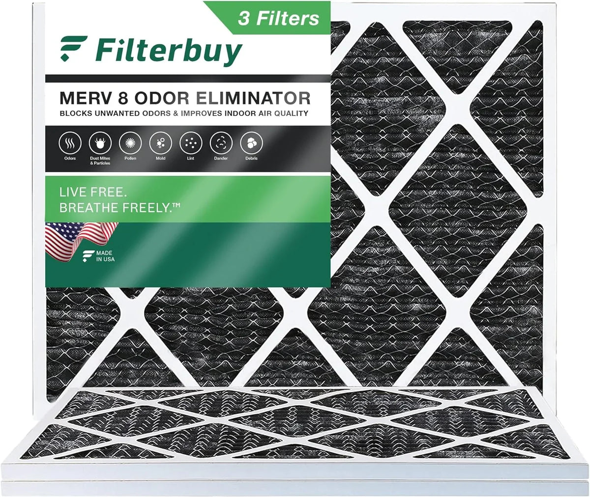 Filterbuy 16x18x1  8 Odor Eliminator Pleated   Furnace Air Filters with Activated Carbon (3-Pack)