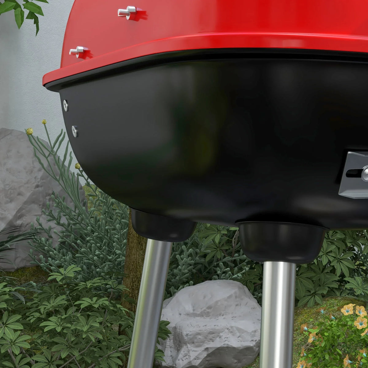 Outsunny Portable Charcoal Grill with Wheels Bottom Shelf for Picnic, Red