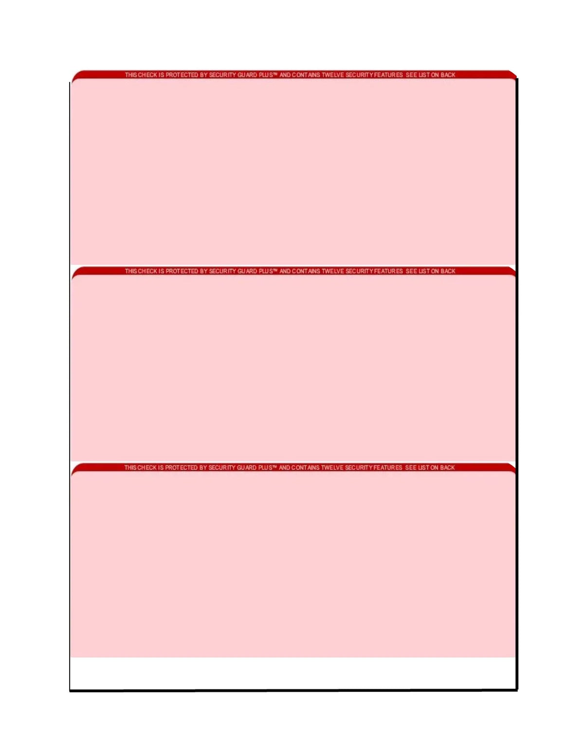 Zapco High-Security Check Paper, Red w Complex Background Pattern, 8-1/2" x 11", Microperfed with 3-Up Checks, 12 Security Features -   100