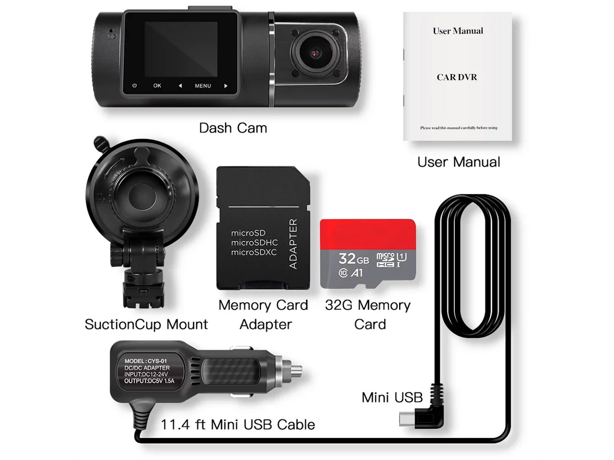 Dual Dash Cam Hardwire Kit Included  1080p+1080p Front Inside Cabin Car Camera Driving Recorder with Infrared Night Vision  G-Sensor Loop Recording for Taxi Rideshare
