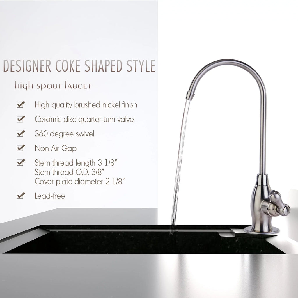 iSpring GK1- Heavy Duty Reverse Osmosis, High Spout Kitchen Bar Sink Drinking Water, Contemporary  Faucet, Brushed Nickel