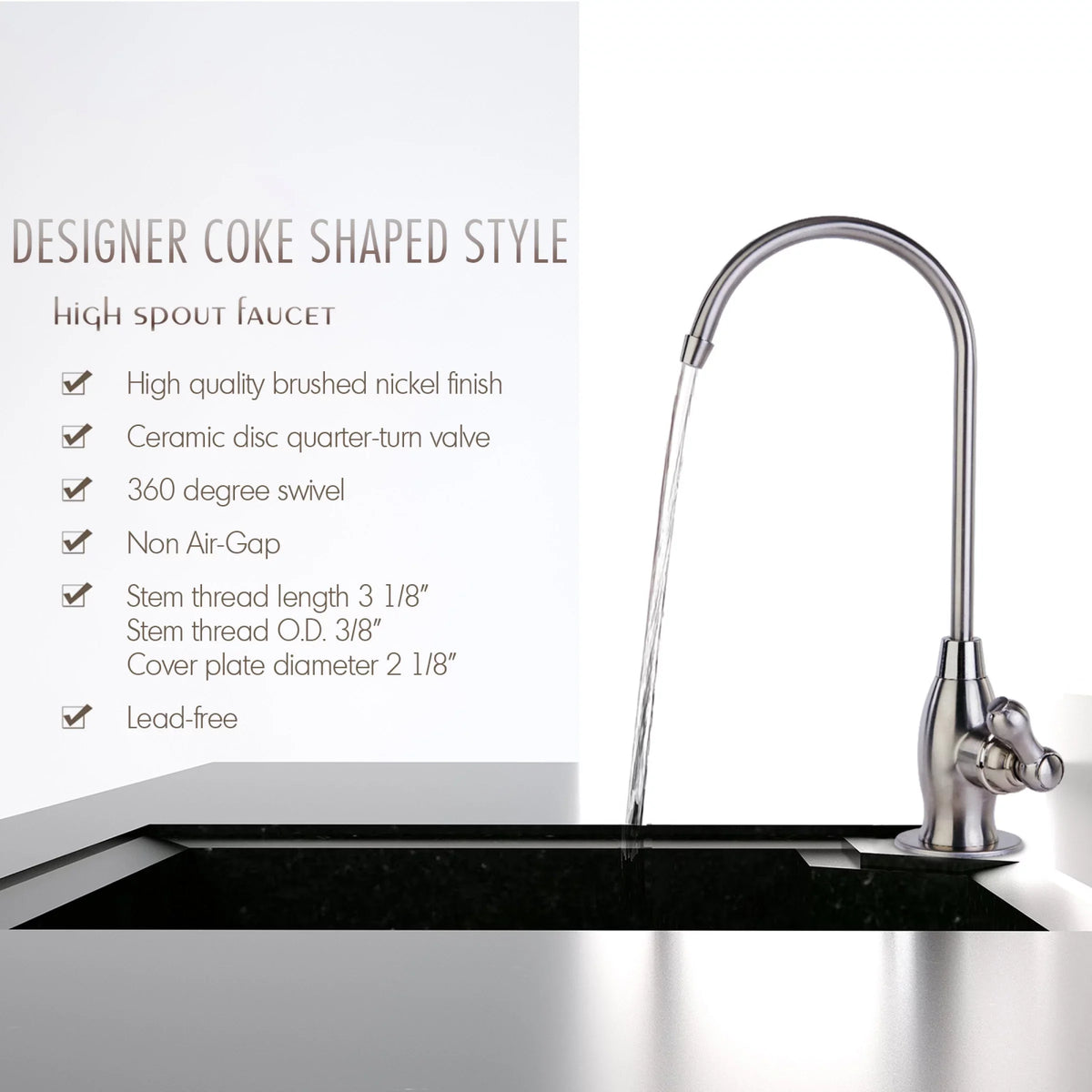 iSpring GK1- Heavy Duty Reverse Osmosis, High Spout Kitchen Bar Sink Drinking Water, Contemporary  Faucet, Brushed Nickel