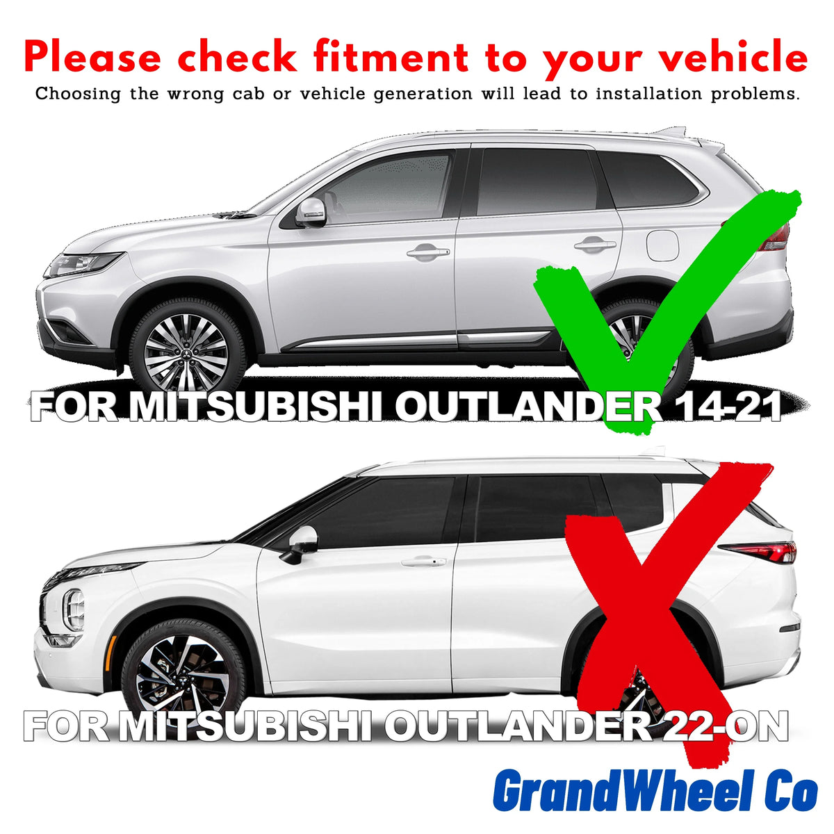 GrandWheel Co Smoke Tinted Tape-On Side Window Vent Visor Deflectors Rain Guards Compatible with Mitsubishi Outlander 2014-2021 - 4pcs. GW0389