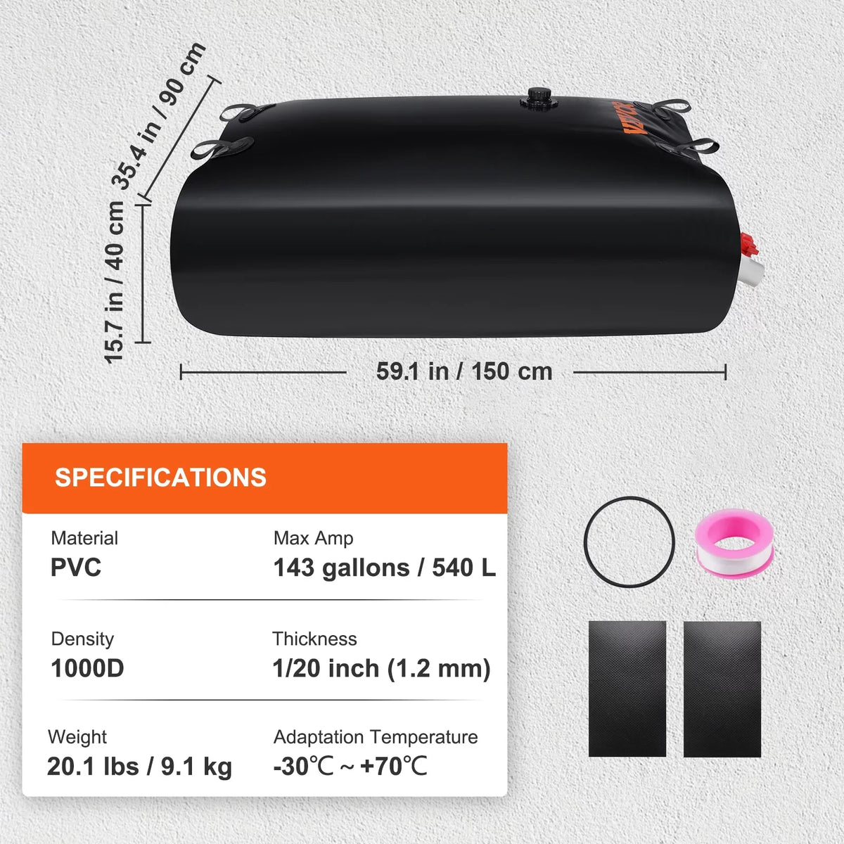 Portable Water Storage Bladder Rainwater Bag,143 Gallon Large Capacity Water Storage Containers,1000D  Water Bladder Including Spigots and Overflow Kit,Water Tank