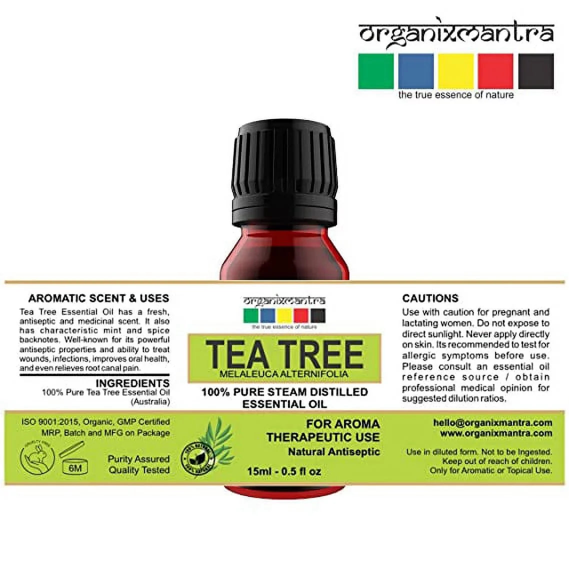 Organix Mantra Tea Tree Essential Oils for Skin, Hair, Face, Acne Care, 100% Pure, Natural and Undiluted Therapeutic Grade Essential Oil (Tea Tree 15ML)