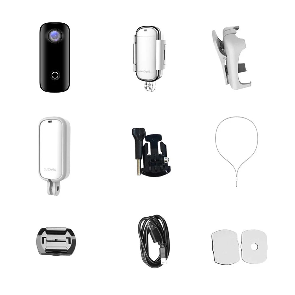 C100 Mini Action Camera 1080P/30fps Digital Video Camera 30M Waterproof Magnetic Body Built-in Battery WiFi Connection  Sharing with Waterproof Case Back Clip Lanyard