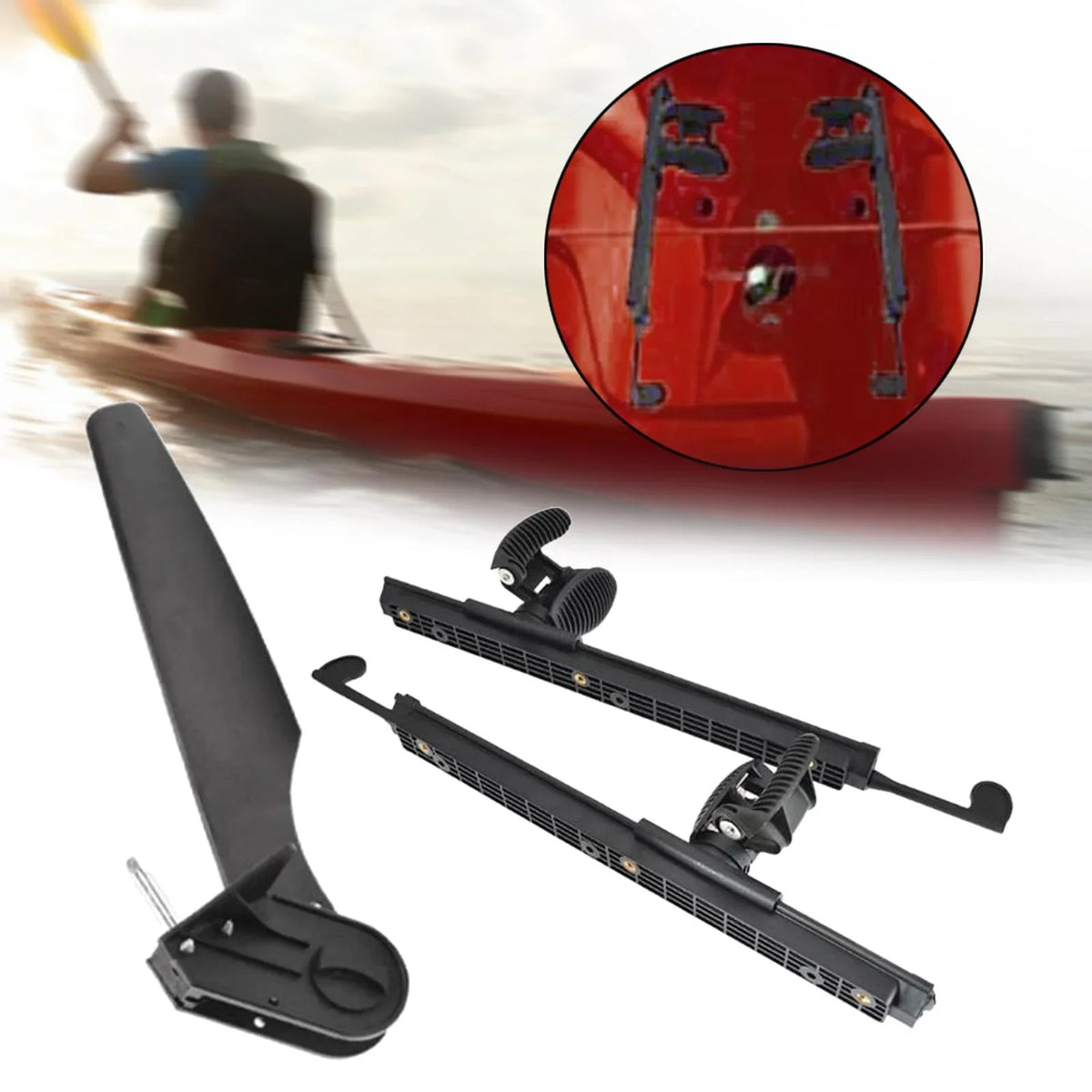 Tnarru Kayak Rudder Kayak Foot Pegs Boat Tail Watercraft Rudder with Foot Brace Pedals for Fishing Boat Canoeing Marine Accessories