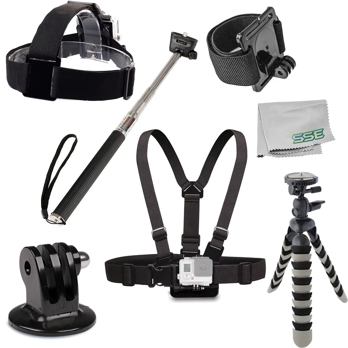 Ultimaxx Essential Accessory Kit for Action Cameras - Includes: Chest Mount, Head Mount, Selfie-Stick & More for Most Action Cameras