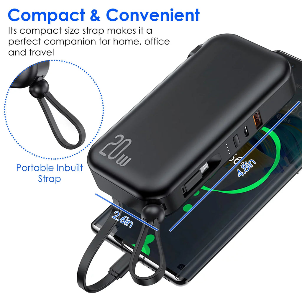 10000mAh iMounTEK Portable Charger 3 Inbuilt CablesType-C//Micro- PD20W QC18W Fast Charging 5 Outputs External Battery Pack Fit For IOSPhone 14 Android