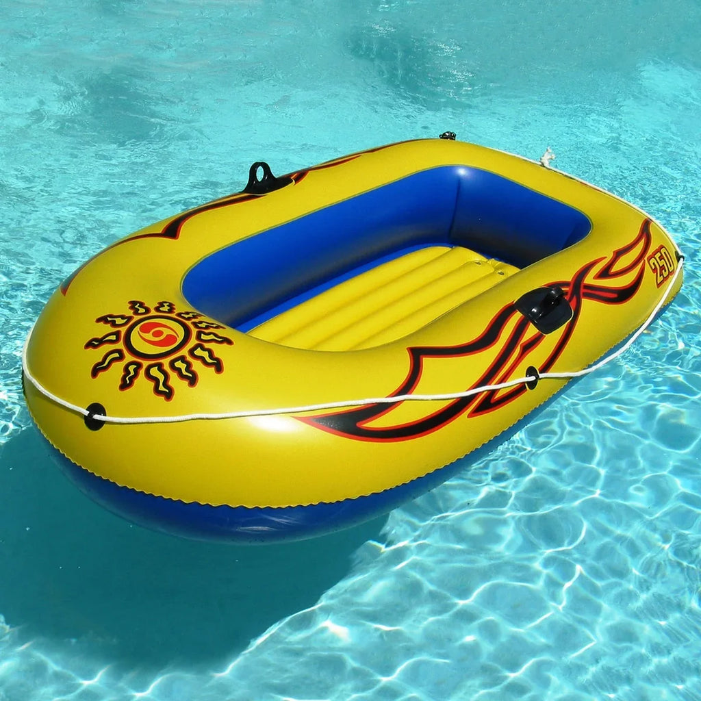 Inflatable Boat Rafts 3 Person for Adults & Kids Comes W/ Pole Oar Holders Cushioned Comfortable Base Grab Line 8 Ft Size Sunskiff Kits Dinghy Air Floor Yellow
