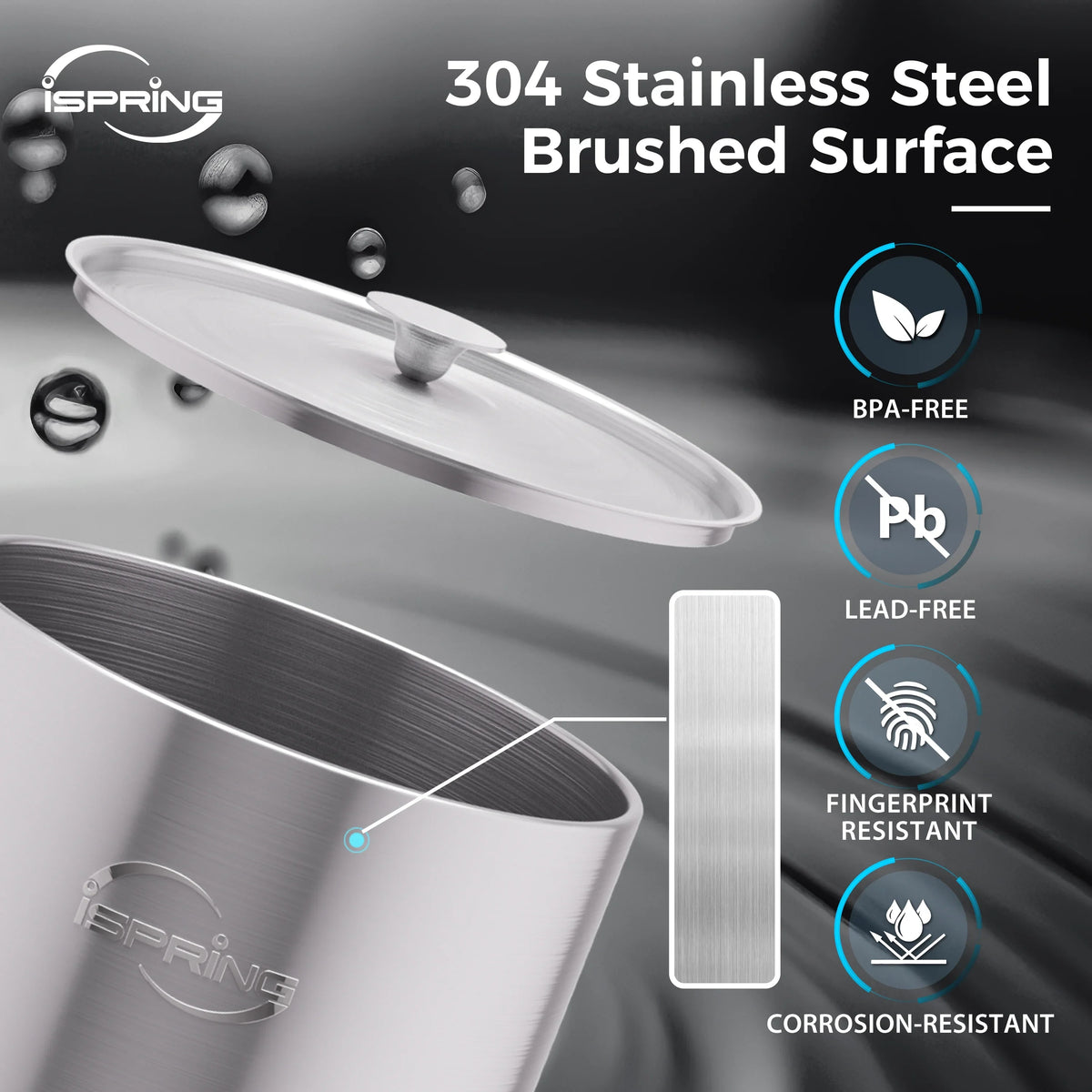 iSpring DGF2- Gravity-Fed Stainless Steel Countertop Water Filter System with Dark Wood Base,3.17 Gallons with 2 Activated Carbon Water Filters,Chlorine Reduction,Portable Water Filter