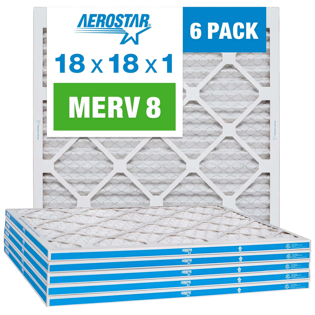 Aerostar 18x18x1  8 Pleated Air Filter,  Furnace Air Filter, 6 Pack