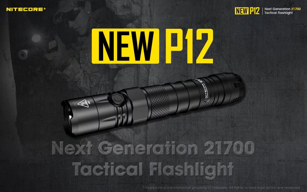 Nitecore New P12 Version  Flashlight - 1200 Lumens w/NL2150HPR Battery,  Cord, Offset Mount, RSW3 Pressure Switch,  and  3Amp Wall Adapter