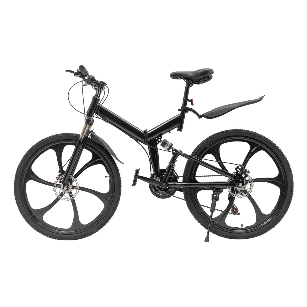 Folding Mountain Bike, 26" 21-Speed Height Adjustable Steel Frame Shifter City Bicycle for Men & Women Double Disc Brake Black